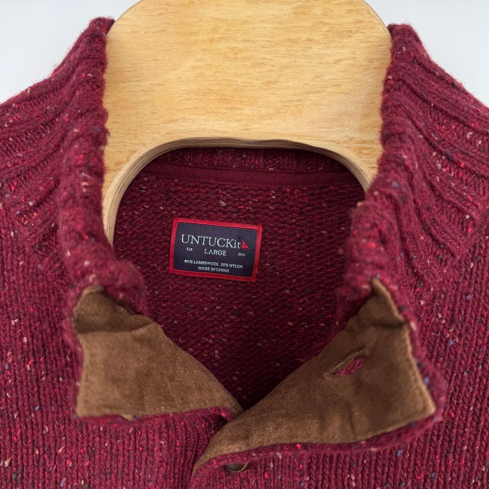 Untuckit Vangone Sweater Mens‎ Large Speckled Cranberry Lambswool Henley Style - Picture 4 of 7
